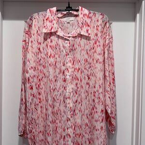 LOFT Pink & White Abstract Print Button-Down Shirt